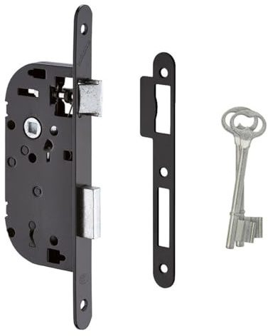 METALUX série 670 NF - Serrure à encastrer Réversible sans démontage avec Gâche et Clé L Porte de chambre Toilettes salle de bain bureau (Axe 50)