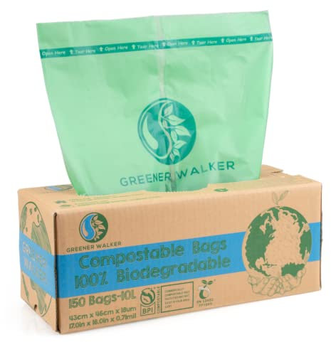 Greener Walker 10L-150Bags 100% Compostable Biodegradable Bin Liners 6L/10L/30L Food Waste Bags with EN13432 Certificate Caddy Kitchen Bin Liners