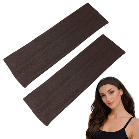WESTEND CHOICE 7cm Wide Headbands 2 Pack Plain Stretchy Hairband Unisex Kylie Headband Bandeau Gym Exercise Headbands for Women & Men Soft Yoga Head Band (Dark brown)