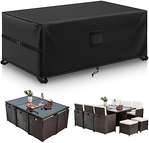 Kovshuiwe Copertura impermeabile per mobili da giardino in rattan, tessuto Oxford 420D, antivento, anti-UV, 200 x 160 x 70 cm, patio esterno (nero)