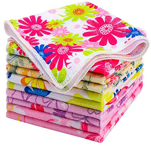 TanYiYi Geschirrtücher,10er Set Mikrofasertücher,Mehrfarbig,Super Weich und Saugfähig Geschirrtücher,Handtuch Set und Bar Handtücher (Blumen)