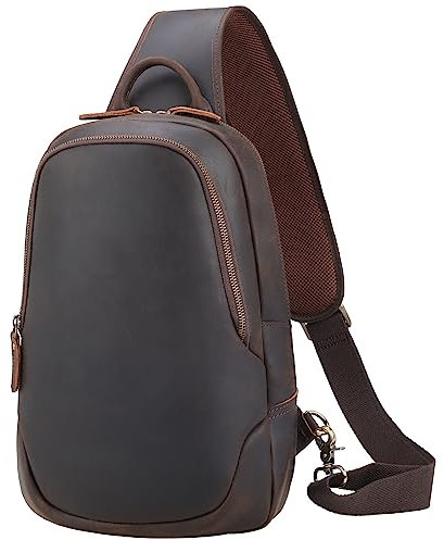 TIDING Brusttasche Herren Echtes Leder Schultertasche Crossbody Sling Bag Anti-Diebstahl Umhängetasche Für Outdoor Sport Reisen, Braun