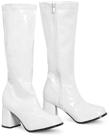 BloomFashion® New Women’s 1960’s 70’s Retro Knee-High Long Heel Boots Ladies Fancy Dress Party Go Go Boots With Side Zip Closure Size 3-12 UK