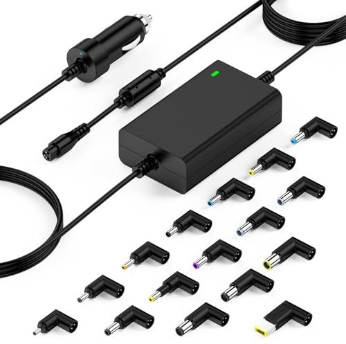 NEUE DAWN 90W Cargador Universal Portátil Coche para Lenovo IdeaPad ThinkPad Yoga, HP ProBook, Acer Spin, ASUS DELL Gateway Toshiba Samsung,12-24V Adaptador de Corriente Automóvil Ordenador Ultrabook