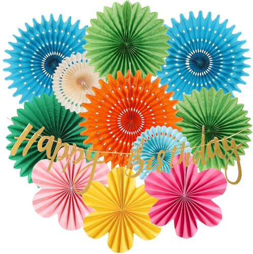 SUNBEAUTY 12 Stück Papier Fächer Geburtstagsdeko Hängend Papier Fans Happy Birthday Girlande für Geburtstag Hochzeiten Baby Shower Party Dekoration