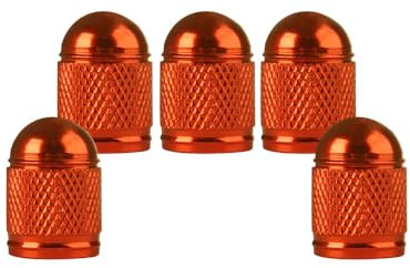 SENZEAL 5 Pezzi Tappi Valvole Pneumatici Bullet Stile Universale Tappino Gomme Auto in Alluminio Cappucci Delle Valvole per Biciclette Camion Moto Auto Arancione