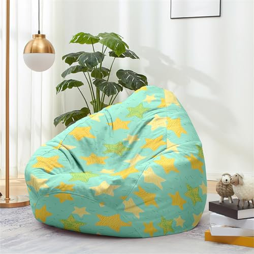 Highdi Sitzsack Ohne Füllung Sitzsäcke für Kinder Erwachsene, Stern Druck Lazy Lounger Sitzsack-Stuhlbezug Indoor Outdoor Stofftier Waschbar Bodenkissen Sitzsack (80 * 90cm,Blauer Ozean)