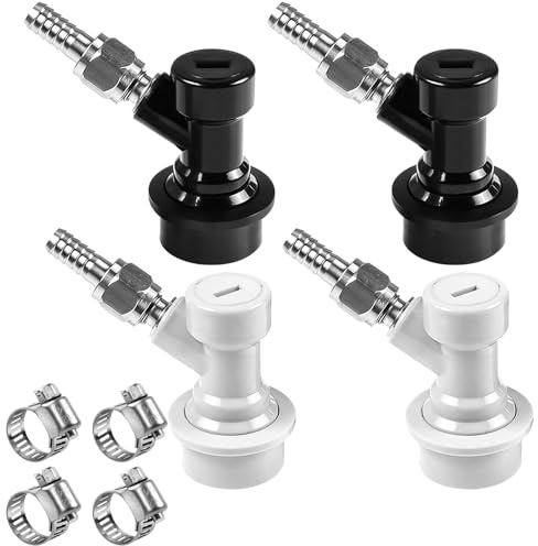 Chciyich Beer Ball Lock Disconnect Keg Quick Disconnect Set, 2Pcs CO2 and Liquid Ball Lock Keg Fittings with Barbs, MFL Beer Keg Disconnect for Corny Keg Post Coupler with Clamps, White/Black
