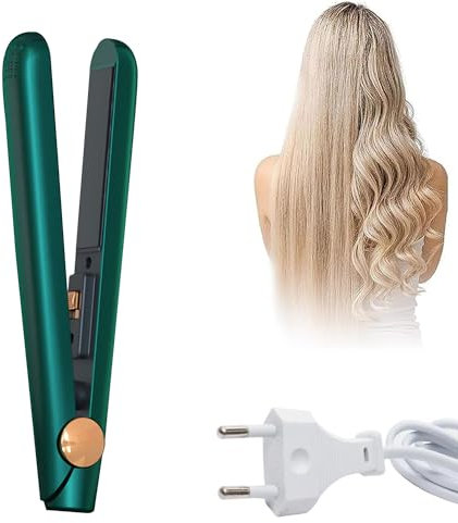 2-in-1 Glätteisen, Haarglätter aus Keramik Erzielen Sie Gerfekt Glattes oder Lockiges Haar, Mini Haarglätter, für lange & Kurze Haare, Tragbar Lockenwickler, Für alle Haartypen Geeignet (Grün)
