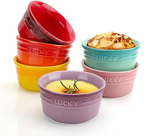 AZKEEGREY 6 Stück Creme Brulee Schälchen, 180ml Kleine Auflaufform Souffle Förmchen Backofenfest, 6 Farben Ragout Fin Schalen