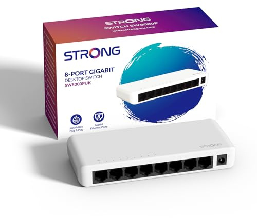 Strong 8 Port Gigabit Ethernet Switch, High-Speed LAN Splitter Hub, 10/100/1000 Mbps, Plug & Play, Energy-Saving, Silent Fanless Operation, Desktop or Wall-Mount, Perfect for Home & Office Networks