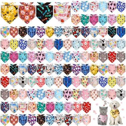 Amylove 120 Pcs St. Patrick's Day Dog Bandanas Bulk Holiday Triangle Dog Pack Puppy Kerchief Bandana Adjustable Spring Pet Scarf for Pet Cat Costume Accessories Decor(Cartoon)