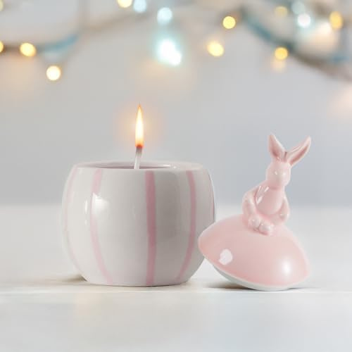 Easter Bunny Candle with Egg Jar and Lid, Easter Decorations Cute Pink Rabbit Aromatherapy, Ceramic Egg Candles for Spring Home Decor, Decorative House Warming Candle Gifts for Friends Women