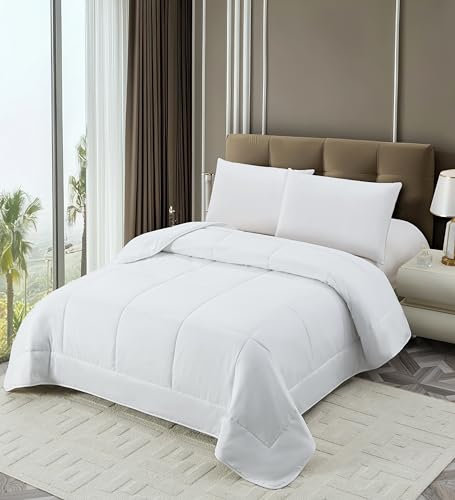 NORA HOME Couette Tempérée 280x240 cm Lit 2 Personnes. Anti-acariens. Antibactérienne. Douce. Légère. Fibre 3D 200 g/m² pour Toute l'Année. Édredon Printemps Été Automne Hiver - ANETO