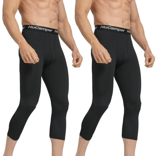 NuCamper 3/4 Pantaloni Compressione da Uomo, Leggings da Corsa Calzamaglia Pantaloni Sportivi di Compressione dello Strato Baselayer Asciugatura Rapida per Basket Palestra Allenamento Atletico Calcio