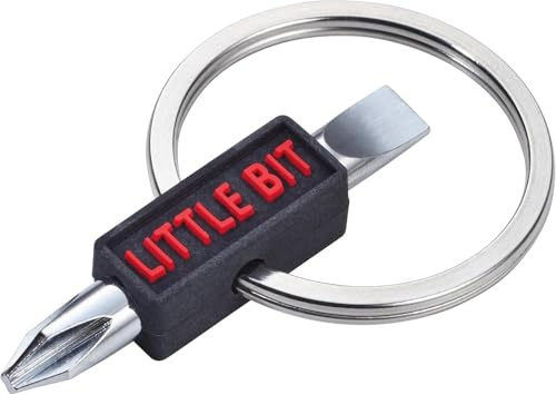 TROIKA LITTLE BIT Nyckelring med dubbelbit, kors-/skruvmejsel, silikongrepp, Silver/Svart/Röd