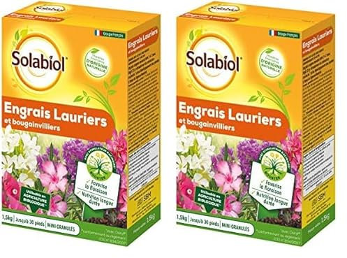 SOLABIOL Engrais Lauriers et Bougainvilliers - 1,5 Kg - 100% Organique - Action Longue Durée SOLAURY15 (Lot de 2)