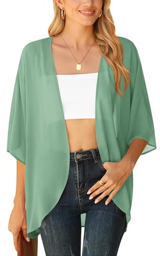 YGJIEGENG Kimonos for Women, Beach Cover Up, Summer Cardigan, Green, XL