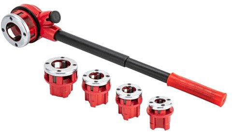 Rohrgewindeschneider Set 5-tlg, Gewindeschneidkluppen Satz mit Verlängerungsstange und Griff, Gewinde Schneidkluppe Wasserrohr Gewindeschneider Set (3/8,1/2,3/4,1,1-1/4)