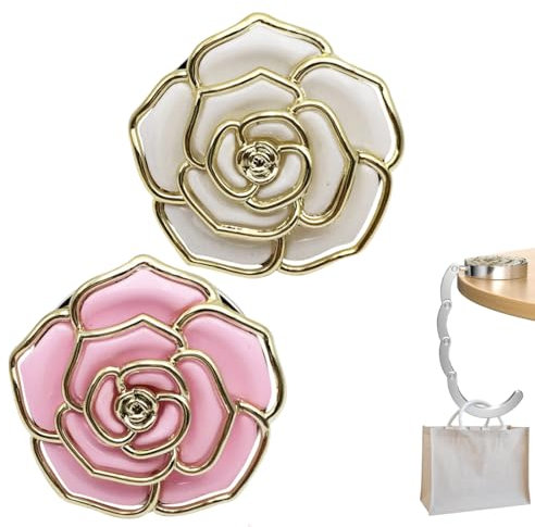 Lot de 2 crochets pour sac à main en forme de fleur, support de sac à main de bureau, crochets de sac en métal pliables et antidérapants, crochets de sac à main de bureau