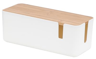 Caja organizadora de cables, caja con tapa de bambú, caja para guardar cables, caja para ocultar cables, para salas de estar, oficinas, dormitorios,Color blanco