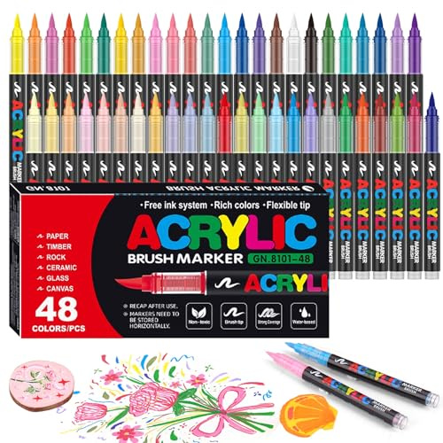 Gunsamg 48 Colori matite di vernice Acrilica per la Pittura su Roccia, Pennarello di Vernice Acrilica per il vetro legno pietra Ceramica tessuto Metallo tela di carta