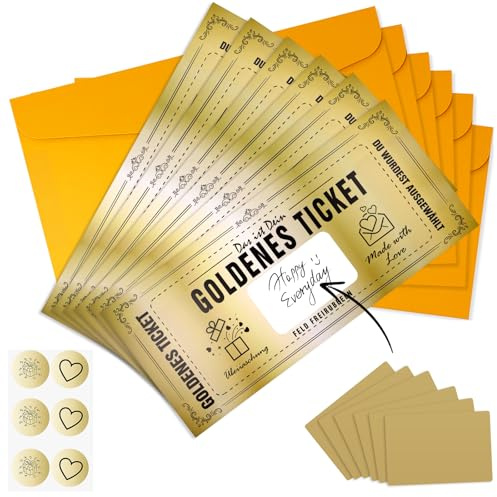 Solivive 6 Packs Golden Ticket Scratch-Off Surprise Set - Personalised Scratch Card with Customizable Cards,Envelopes, Coatings & Stickers - Ideal for Birthdays,Valentine’s Day,Anniversaries & Parties