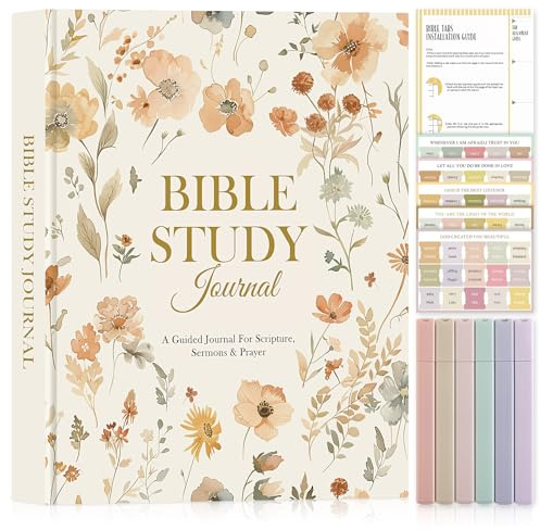 Lanpn Bibelstudiedagböcker för kvinnor med flikar och överstrykningspennor, daglig hängiven journalföring kyrka anteckningar tagning, läder bibeln bön guide anteckningsbok kristen religiös tro