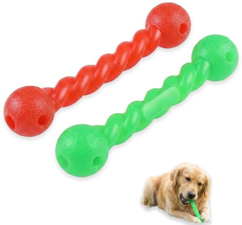 2 Piezas de Juguetes Masticables para Perros, Huesos de Goma Espiral Robustos, Juguetes Interactivos para Limpieza Dental, Adecuados para Perros Pequeños y Medianos