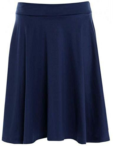Womens Plain Soft Stretch Ladies Elasticated Waistband Knee Length Full Fla Swing Skater Midi Skirt
