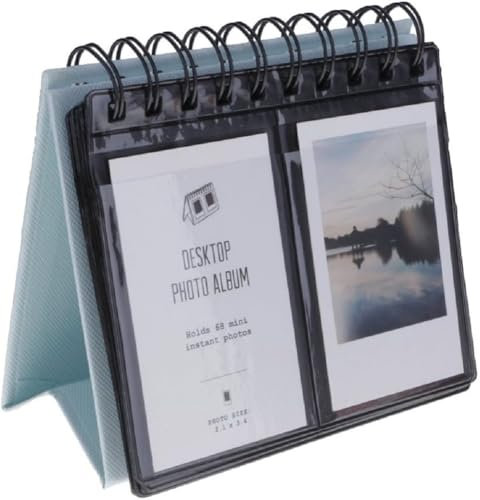 Kompassswc Fotoalbum Schreibtisch Kalender Album 68-Fotos Einsteckalbum zum Aufstehen Fotoalbum für Polaroid,Instax Mini 70 7s 8 50s 90,3-Zoll Fotos (Blau)