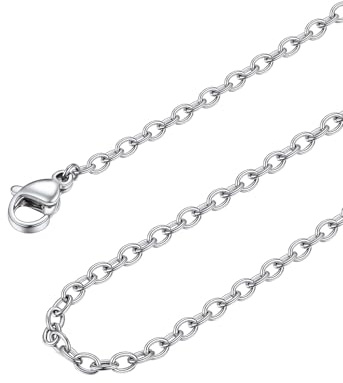 FOCALOOK Collana Uomo Donna Accioio 2mm Larghezza 55cm+5cm Catena Sottile in Acciaio Inossidabile Catenina per Ciondolo Uomo Argento Confezione Regalo
