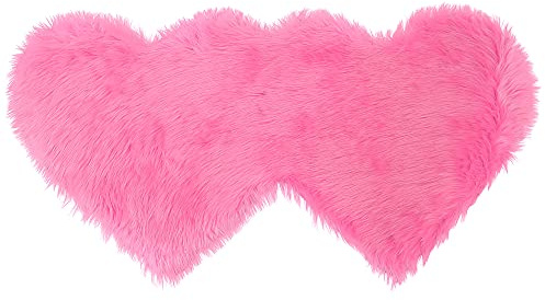 PiccoCasa Double Heart Faux Fur Rug Carpet Runner - Pink 60x120cm | Soft Fluffy Area Rug, Faux Fur for Bathroom Floors