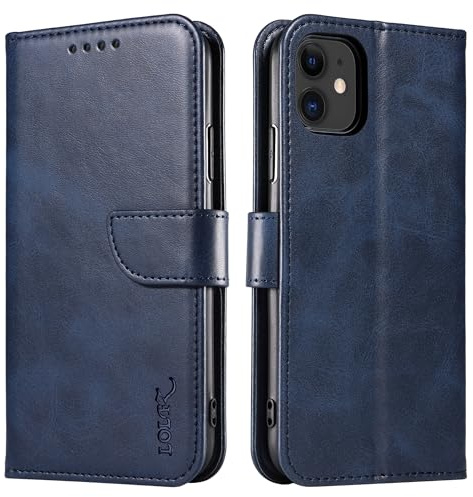 LOLFZ Wallet Case for iPhone 11, Vintage Leather Book Case with Card Holder Kickstand Magnetic Closure Flip Case Cover for iPhone 11 - Blue