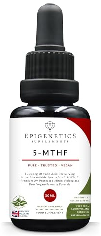 5-MTHF 30ml | High Strength Folic Acid as 5-Methyltetrahydrofolate Vitamin B9 Liquid Drops 1000mcg | Folate Made in UK & Vegan Friendly | 2 Months Supply (30ml)