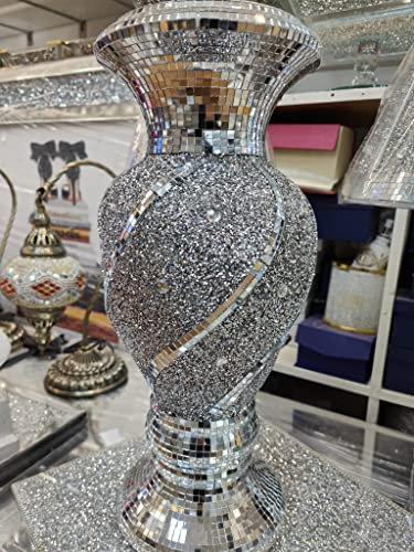 Biznest 40cm Large Crushed Diamond Ceramic Silver Vase sculpture flower pot sparkle Ornament Bling Vase Handmade Vase Biz 008