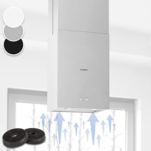 KLARSTEIN Structura - hotte îlot, CEE: A, air extrait/recyclé, 3 vitesses, débit d'air: 641 m³/h max., 41 x 35,5 cm, éclairage LED, filtres à charbon actif en option - argent