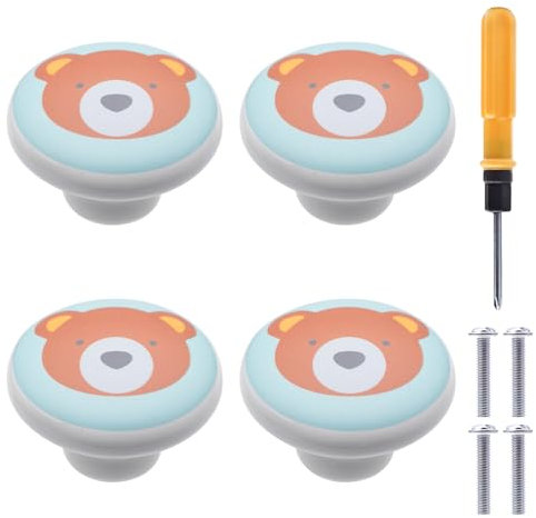 NAKUPENDA Boutons en Céramique 4 Pièces Boutons de Meuble Céramique Motif Animaux Ceramique Poignée de Boutons pour Chambre D'Enfants Meubles Armoires Portes (Ours Brun)