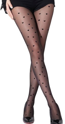 Letcdfer Collant A Cuore, Collant A Rete Glitterati Da Donna, Collant Neri Con Fantasia Per Halloween E Natale
