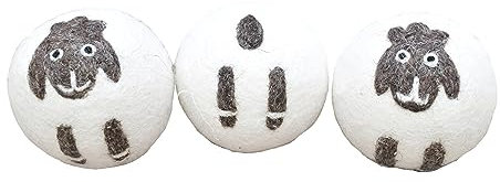 Pachamama Handmade XL Wool Tumble Dryer Balls 7cm 3 Pk Reduce Drying Time Save Energy Fabric Soften Reduce Static Reduce Wrinkles Unscented Long Life - Cute Sheep Pattern Felted by Hand Fair Trade