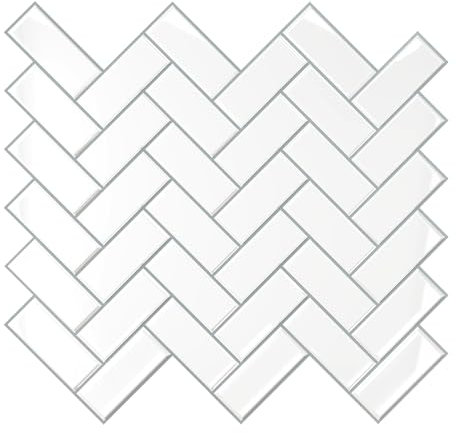 VEELIKE Azulejos de pared autoadhesivos de espiga blanca para cocina, 24 unidades, impermeables, para cuarto de baño, lavandería, removibles, aptos para inquilinos, 12 x 12 pulgadas
