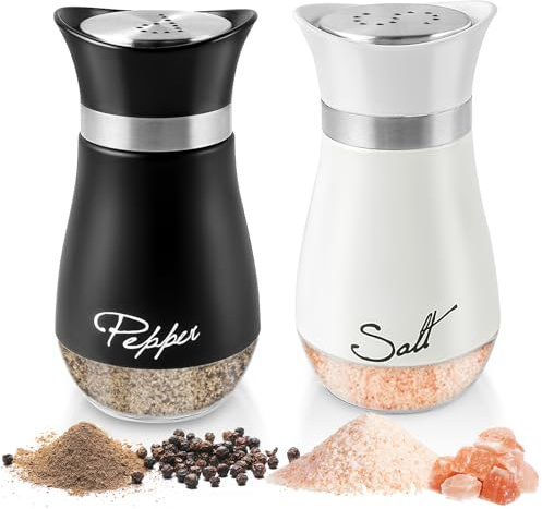 EclipseGuard Edelstahl Salz- und Pfefferstreuer Set mit Glasflasche, 120ml Glasboden Salzstreuer Klein, Gewürzspender Küchenzubehör für Haus, Küche, Restaurant, Esstisch(Weiß/Schwarz)