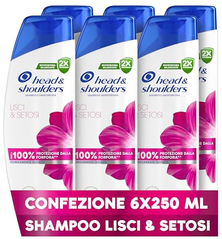 Head & Shoulders Shampoo Antiforfora Per Capelli Lisci & Setosi. Uso Quotidiano. Freschezza. 6x250ml
