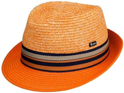 Lipodo Corinaldo Trilby Strohhut Mehrfarbiger Hut Italienischer Sonnenhut mit gestreiftem Ripsband Herren Frühjahr Sommer orange M (56-57 cm)