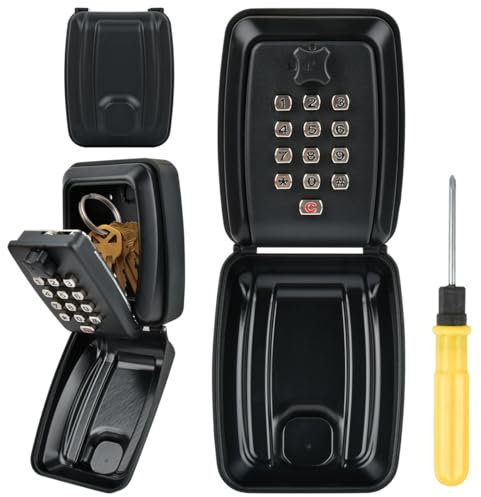 DODUOS Key Lock Box Outdoor Key Safe Wall Mounted Police Approved, 12-Digit Combination Lockbox for Keys with Weatherproof Cover for Home Office Garage School