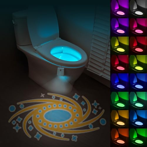 HOTUT Motion Sensor Toalett Natt Lampa, 16 färger Body Motion Sensor Toalettskål Sittlampa, USB Laddbar, Justerbar rörelseaktiverad Toalett Nattlampa med LED Belysning för Badrum (gul blå)
