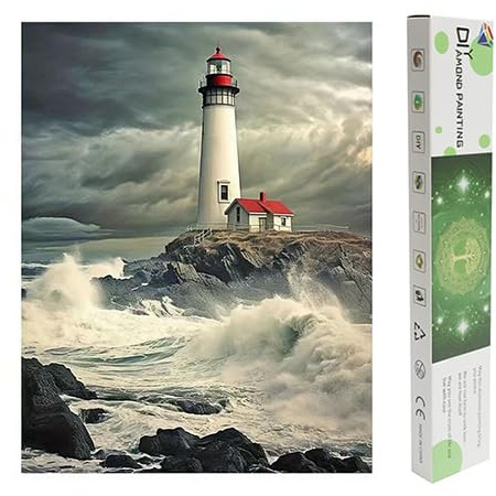 DCIDBEI Pittura Diamante Faro 40x50 cm Diamond Painting Faro Pittura Diamante con i Numeri Faro Quadri con Perline Paesaggio Set Artigianale Mosaico Arti Artigianato Tela Adesivo Diamonds Paint Mare