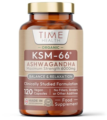 Organic KSM-66 Ashwagandha - High Strength 10:1 Extract 6000mg Equivalent - 120 Capsules - 5% Withanolides - UK Made Supplement – GMP Standards – Zero Additives