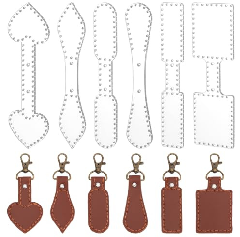 WEBEEDY 6 Styles Leather Keychain Acrylic Template Clear Keychain Stencil | reusable handmade keychains template; for adults beginners; gift for leather craft enthusiasts