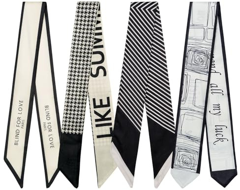 QIUTIMIY Lot de 4 écharpes fines en sergé pour cheveux, foulards, bandeaux, sacs à main, accessoires de mode pour femmes